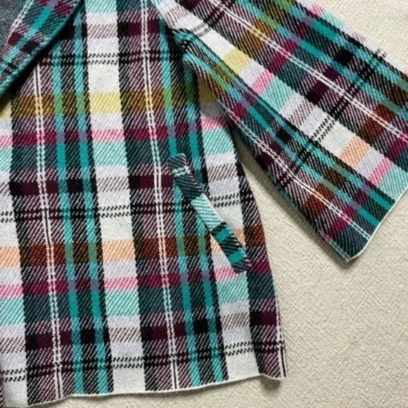 Anthropologie Rosetta Knit Turquoise Burgundy Plaid Sweater Blazer XS - Picture 2 of 7
